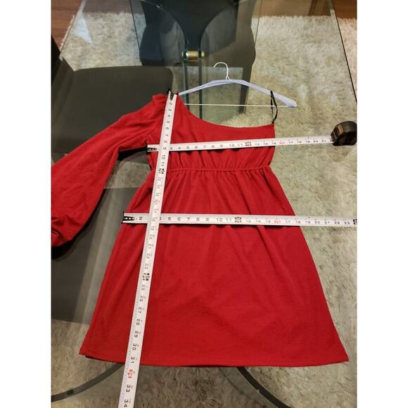 Judith March Women's Red Polyester Pleated One Shoulder Fit & Flare Dress Large - Picture 5 of 11